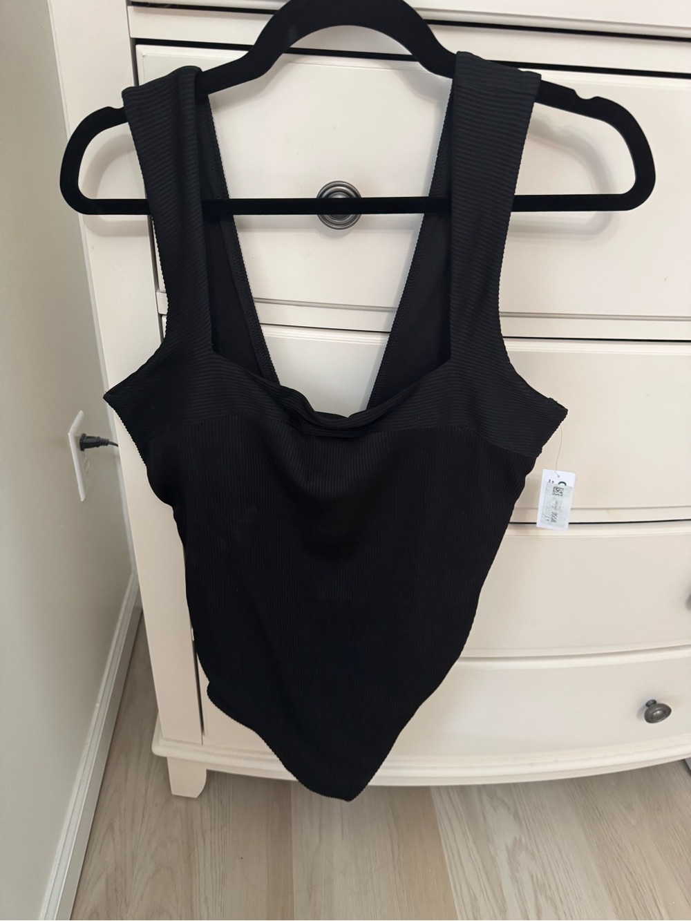 Black Ribbed Square Neck Tank Bathing Suit